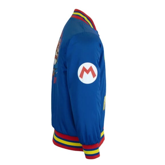 Nintendo Super Mario Varsity Bomber Jacket Little Boy, Mario & Yoshi Size 8 Blue - Picture 4 of 6